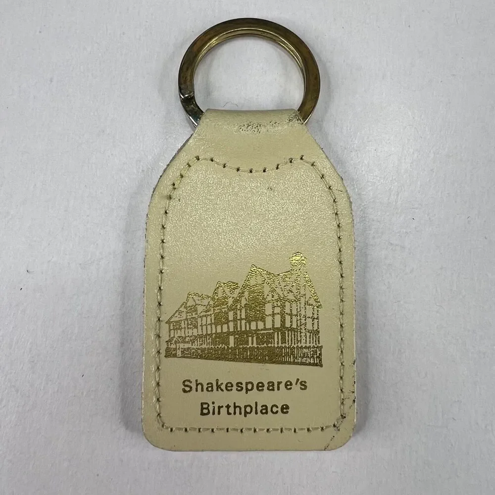 Shakespeare's Birthplace Leather Tag Strap Souvenir Keychain Keyring 2.5